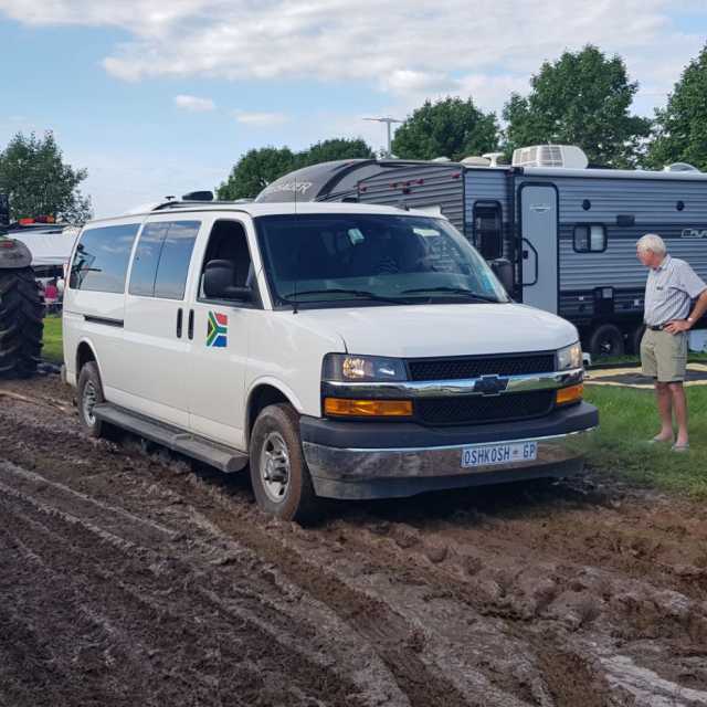 Our van stuck in the mud!