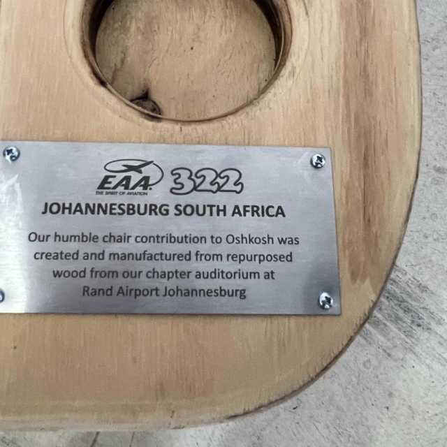 The plaque on the chair